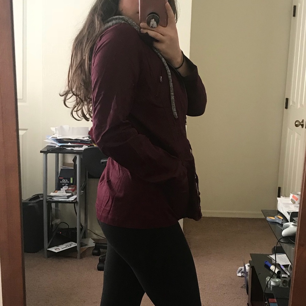 Wine Long Sleeve Hooded Utility Jacket - Picture 4 of 7